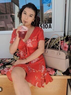 BB Dakota Red Floral Tie-Front Mini Dress